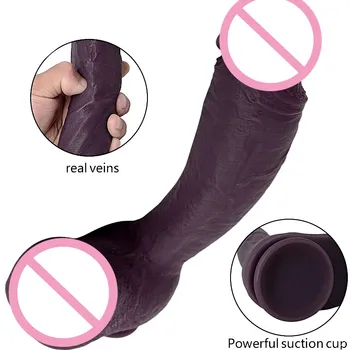 Violet Piele Adevarata Silicon Big Realistic Dildo ventuza Penis de sex Masculin Cauciuc Artificial Penis Urias Penis Jucarii Sexuale pentru Femei Vaginale