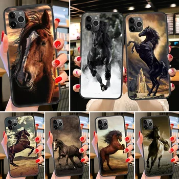 Calul animal de Telefon Caz Pentru iphone SE 2020 6 6S 7 8 11 12 13 Mini Plus X XS XR Pro Max moda negru spate vopsire bara de lux