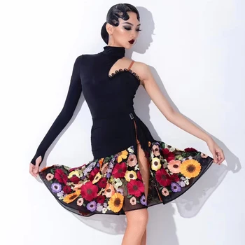 2022 Noi Latină Concurs De Dans Îmbrăcăminte Pentru Femei Sexy Singur Cu Mâneci Split Fuste Costum De Rumba, Tango, Dans Latino, Costume De Rochie