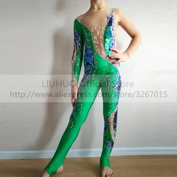 LIUHUO Femei Fete Adult Salopeta de Performanță Verde Gimnastică Ritmică Concurs Tricou Gheață Patinaj artistic Rochie de Dans