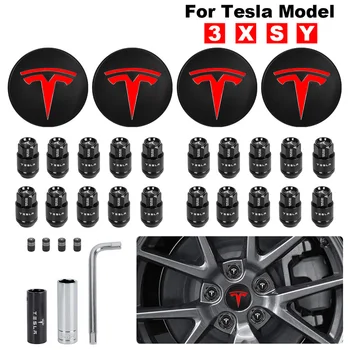 Aluminiu 2022 Noi 20BUC Pentru Tesla Roată Piulițe Centrul Capac Kit Cu Cauciucuri Valve Caps pentru Tesla Model 3 Y S X Anvelope Hub Styling