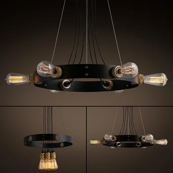 Retro Stil Candelabru 6 Lumini de Metal Negru Edison Becuri incluse Chandeiliers pentru Camera de zi Sala de Mese