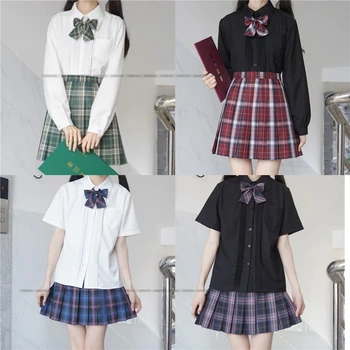 Student Fete Organ Plisata Negru, Cămașă Albă pentru JK Uniformă Autentică Japoneză de Bază Bluză cu mânecă Lungă de sex Feminin Uniformă Școlară