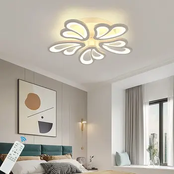Modern 36W Lumina Plafon Fixare Estompat LED Flush Mount Candelabru de la Distanță Metal Flori Acrilice Lampă de Tavan pentru Living Dining