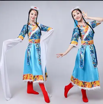 Chineză Apă Maneca Dansuri Populare Costume De Scenă Tibetan Femei Rochie Clasică