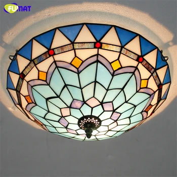 FUMAT Europene Pastorală Scurtă Tiffany, Lampi LED Lampi de Tavan, camera de zi cu Pat Cameră Abajur de Vitralii Lumini Plafon
