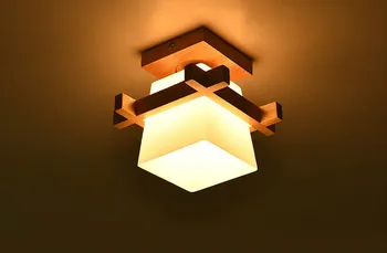 Simplu Japonia Tatami E27 De Lemn Lampa Hol, Verandă, Balcon Corpuri De Iluminat De Tavan De Sticlă Moderne Lampă De Plafon