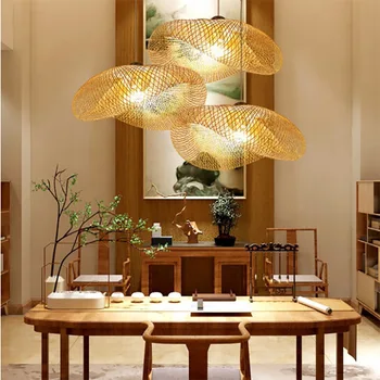 Mână-țesute de Bambus Felinar Lumina Pandantiv Living, Grădină, Bucătărie Janpanese Lampă cu LED-uri Asia de Sud-est Deco corpuri de iluminat
