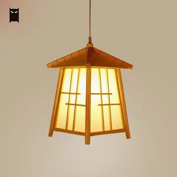 Casă din lemn Nuanta Pandantiv de iluminat Cablu Japoneze Moderne, lucrate Manual Tatami Agățat de Tavan Lampa pentru Masa Cameră E27 Bec