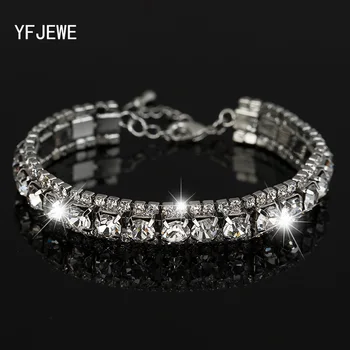 YFJEWE completă de Moda stras de cristal argintiu placat cu brățări brățări pentru femei bijuterii de lux accesorii Cadou de Crăciun #B121