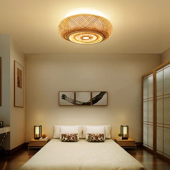Noi Modernă Chineză Lampă De Tavan Creative Bamboo Circular Camera De Zi Dormitor Condus De Bambus Art Cameră De Ceai Flush Mount Plafon Lumina
