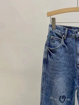Femei Inima Model Brodate Pantaloni din Denim 2022 Toamna Doamnelor Moda Noua Talie Mare Direct Blugi Lungi