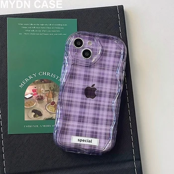 Ins Moda Violet Zăbrele Val IMD Cazuri de Telefon pentru Iphone 14 Pro Max 13 Pro Max 11 12 Pro Max Coperta Moale TPU Transparent Coque