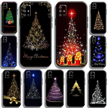 Merry Christmas Tree Cerb Caz de Telefon Pentru Samsung Galaxy M51 Negru Capac Spate Complet de Protecție de Silicon Lichid Carcasa TPU