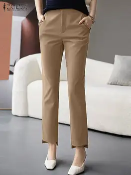 Moda Femei Pantaloni Lungi Elegante, de Culoare Solidă de Lucru OL Pantaloni 2022 ZANZEA de sex Feminin de Cauzalitate Palazzo Lungime de Glezna Subțire Pantalon Harem