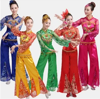 Costume tradiționale chineze yangko talie tambur fan dans îmbrăcăminte pentru dans de grup pe scena de dans clasic costum