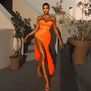 HIGH STREET, cele mai Noi 2022 Moda de Designer Elegante Femei Sexy Tube fara Bretele Parte Fantă Rochie Asimetrică