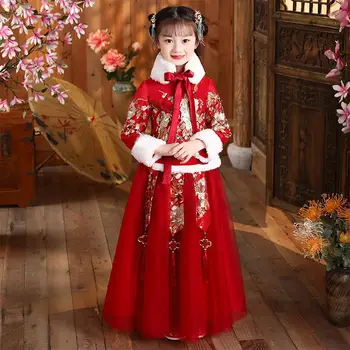 Fete Noi Gros Rosu Broderii Florale Hanfu Iarna Vechi Costum Stil Chinezesc Zână De Primăvară Festivalul De Îmbrăcăminte