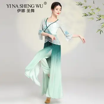 Dans Clasic Corp Rima Tifon Etnice Performanță Îmbrăcăminte De Culoare Gradient Pantaloni Stil Chinezesc Dans Haine Imprimate De Sus