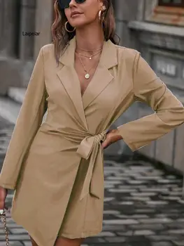 Elegant mâneci lungi puf dintata dantela femei rochie Office lady solid mini rochii O-linie feminină de caise vestidos 2022
