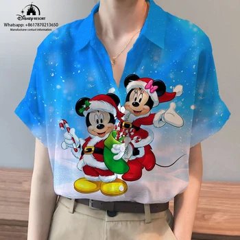 Liber 5XL Cardigan pentru Femei Disney Mickey Minnie Crăciun Print cu Maneci Scurte Gât O Bluza Femei Pierde T-Shirt