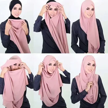 75*180cm Musulman bubble sifon Dublu Loop Instant hijab femme musulmani headwrap vălului islamic hijab bumbac Modal șal