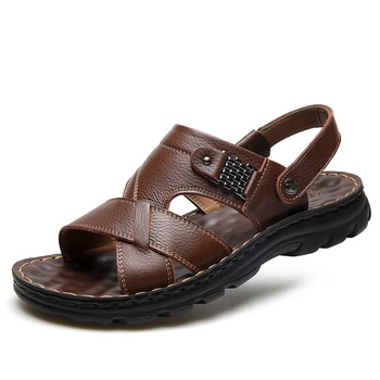 Papuci piele barbati casual pantofi de plaja de vară 2021 nou respirabil și confortabil pantofi cu talpă groasă tata sandale maree