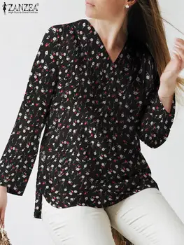 ZANZEA Femme de Moda de Cauzalitate Vacanță Topuri Toamna Florale Imprimate Bluza V-Neck Maneca Plin Blusas Mujer Boem Tricouri Casual