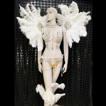 Noua Sexy Samba Paradis Costume De Carnaval Cu Pene Caciula Dansatoare De Performanță Rol Costum De Dans Uzura Fir Sutien Set Curea
