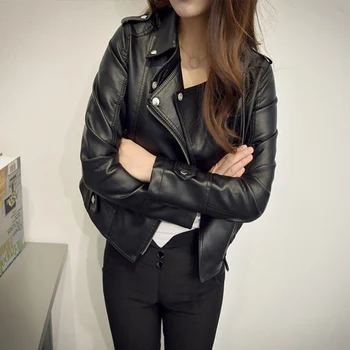 Femeile Motocicleta Toamna gotic Sacou Negru Guler de Turn-down de sex Feminin coreeană Uza Haina 2022 Slim din piele pu jacheta scurta cu fermoar