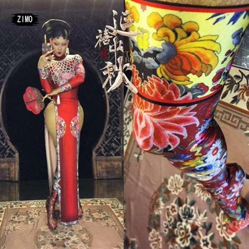 Antic chinez costum travestit sexy Femei perla de Mare Split Cheongsam Rochie de imprimare spectacol de Dans Haine festival tinuta
