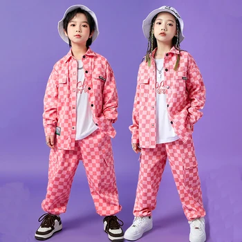 Băieți Fete Roz Carouri Haina Pantaloni Pentru Copii Hip-Hop, Jazz, Dans, Costume de Scenă Kpop Tinuta de Strada Imbracaminte SL7598