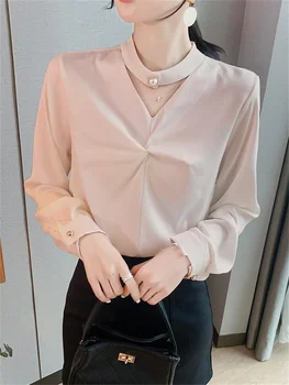 2022 Primavara Toamna Noua Modă de Culoare Solidă de Design Satin Tricouri Gât Rotund Maneca Lunga Bluza Vrac Femei Stil de Îmbrăcăminte coreeană 2