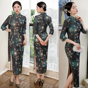 Femei Vara Blând Cheongsam Mijlocul Lungă Rochie de Epocă Slim-fit Costume Feminine Qipao S La 4XL 3