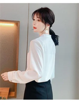 2022 Primavara Toamna Noua Modă de Culoare Solidă de Design Satin Tricouri Gât Rotund Maneca Lunga Bluza Vrac Femei Stil de Îmbrăcăminte coreeană 4