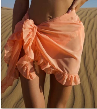 Femei Costume De Baie Pe Plajă Folie Subțire Plasă Mini Zburli Fuste 2021 Femei Acoperi Ciucure Rochie Bikini Bomboane De Culoare Costum De Baie 4