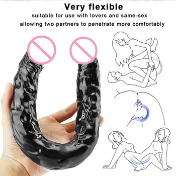 Moale Jelly Vibrator Dublu Timp Realist Vibratoare Lesbiene Penis Vaginal Anal Plug Flexibil Penis Fals Pentru Femei Vibratoare Jucarii Sexuale 4